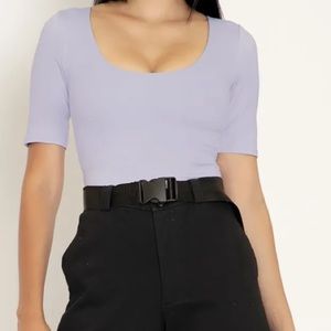 Blackmilk MATTE LAVENDER SCOOP SHORT SLEEVE CROP - LIMITED XL